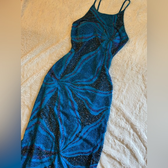 Vintage 90s Y2K 100% Silk Beaded Dress Slip Dress Backless Mermaid Prom Maxi - Picture 6 of 17